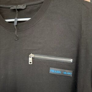 Prada Black Tee with Zipper Accent